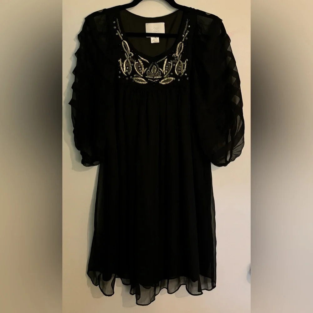 Bizz Princess Womens Black Polyester/Spandex Sheer Dress Embroidered Beaded Med